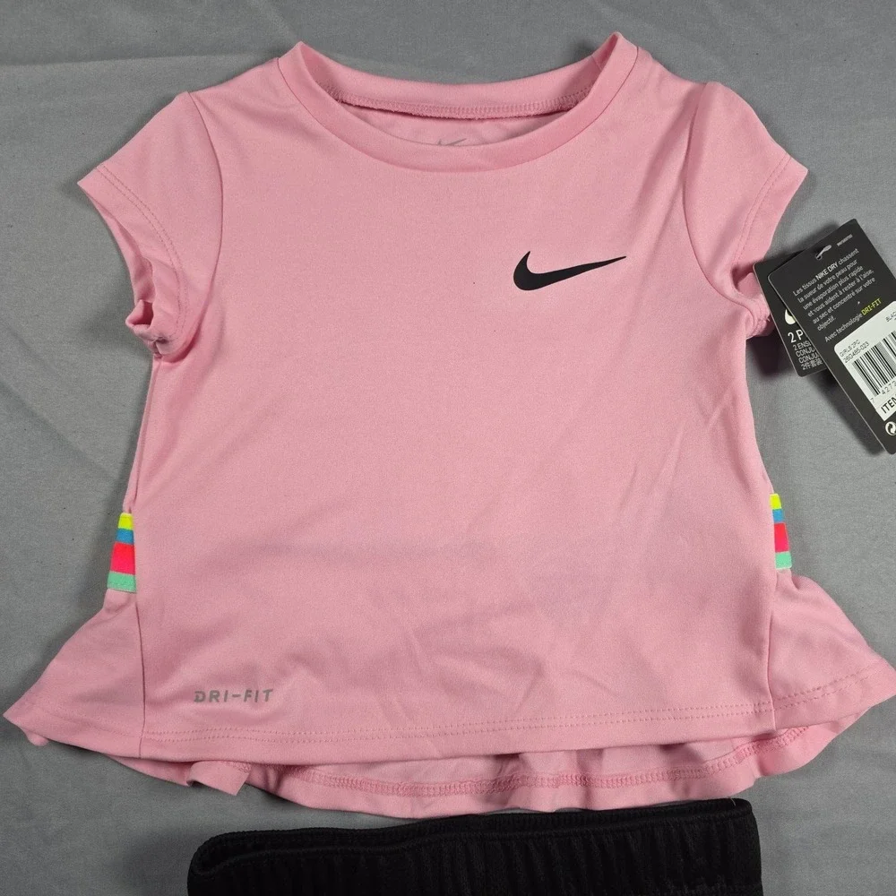 Nike Dri-Fit Little Girl's  2-Piece Graphic Tee & Short Set Pink Black 2T